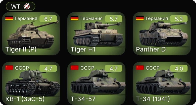 WT — Т-34-57 | КВ-1 (ЗиС-5) | Sd.Kfz.234/2 | Т-34 (1942) | Т-34 (1940)