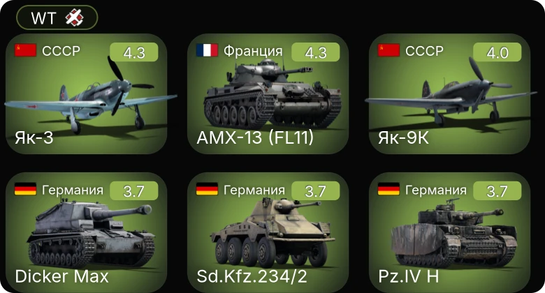 WT — И-185 (М-82) | Ла-5ФН | Як-9К | Як-3 | AMX-13 (FL11)