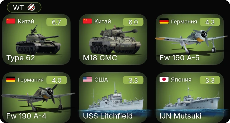 WT — Fw 190 A-5 | Type 62 | ␗M18 GMC | Fw 190 A-4 | Bf 109 F-1