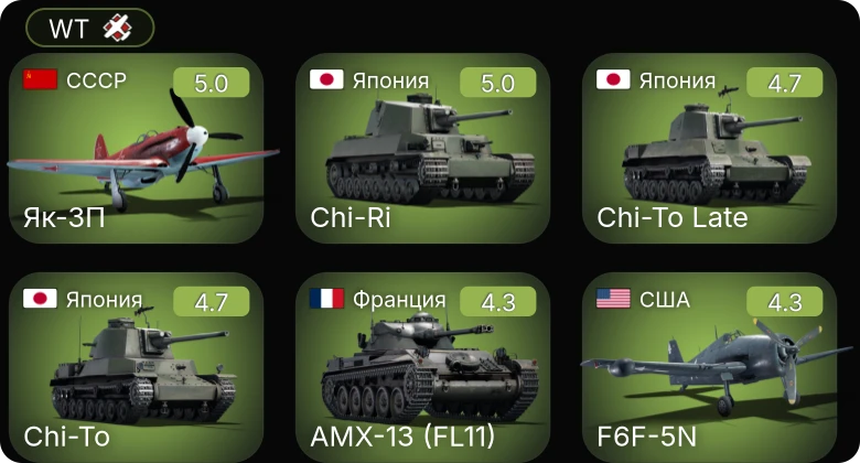 WT — Як-3П | Chi-Ri | P-61C-1 | F6F-5N | P-38J-15