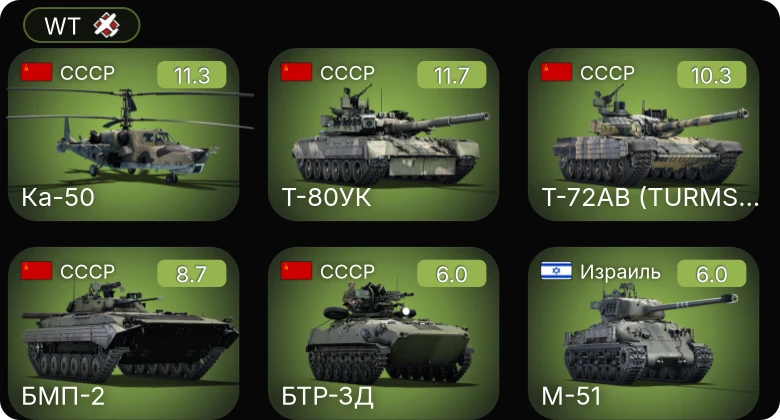 WT — 7 ранг: 2шт 6 ранг: 2шт Ка-50 | Т-72АВ (TURMS-T)