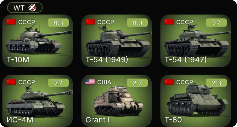 WT — 6 ранг: 1шт 5 ранг: 3шт