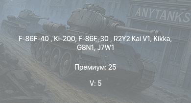 WT — 5 ранг: 5шт F-86F-40  | Ki-200 | F-86F-30  | R2Y2 Kai V1 | Kikka | G8N1 | Ki-84 hei |  |  | 