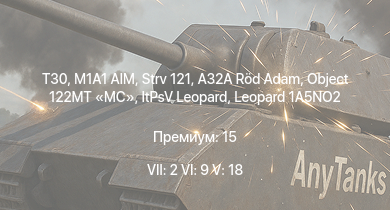 WT — 7 ранг: 2шт 6 ранг: 9шт 5 ранг: 18шт T30
