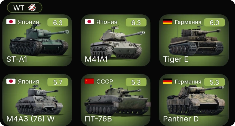 WT — ST-A1 | M4A3 (76) W | M41A1 | Jagdpanzer 38(t) | 8,8 cm Flak 37 Sfl.