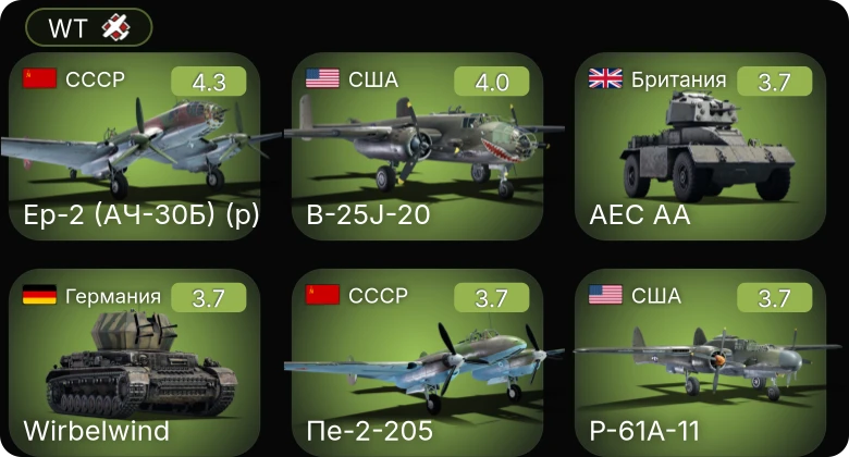 WT — Ер-2 (АЧ-30Б) (р) | БМО | P-61A-11 | Ер-2 (М-105) | Пе-2-205