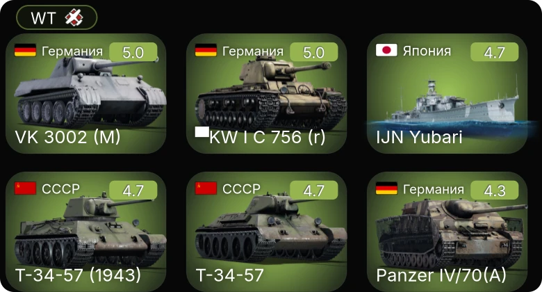 WT — A6M2 | ▀KW I C 756 (r) | Fw 190 A-4 | VK 3002 (M) | КВ-1Э