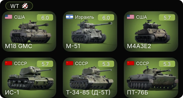 WT — M-51 | M18 GMC | M4A1 (76) W | M4A3E2 | M19A1