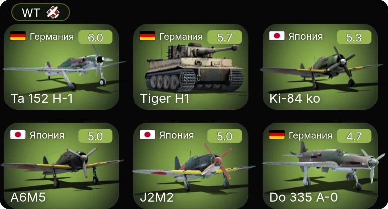 WT — Ta 152 H-1 | Ki-84 ko | Do 335 A-0 | Ki-43-III otsu | A6M5