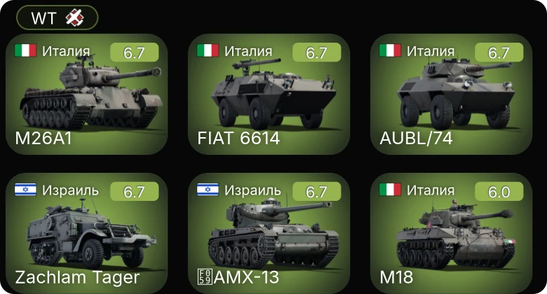 WT — M18 | AUBL/74 | M26A1 | R3 T20 FA-HS | FIAT 6614