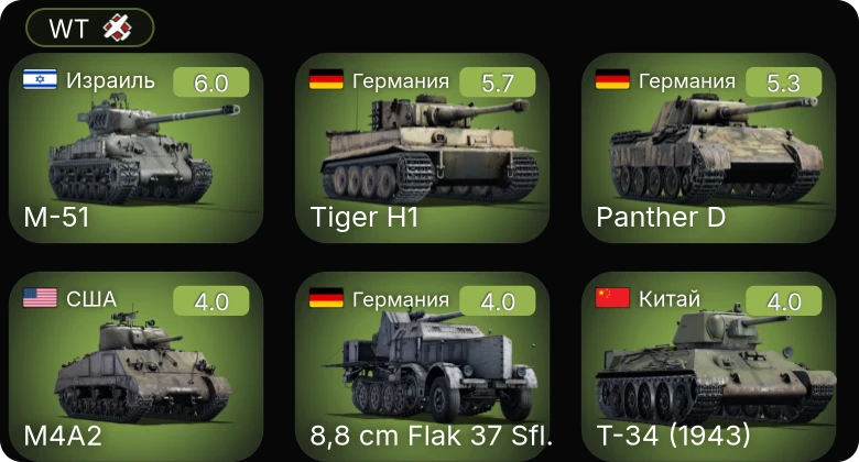 WT — M-51 | M24 | 8,8 cm Flak 37 Sfl. | ␗Т-34 (1943) | ␗M24