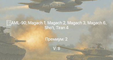 WT — 5 ранг: 8шт Tiran 4 | Tiran 4S | Magach 3 | Magach 6 | AML-90 |  | Magach 2 | Shot | БТР-80А | ИС-3