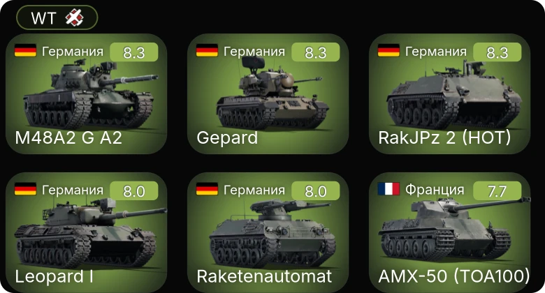 WT — 6 ранг: 3шт 5 ранг: 3шт