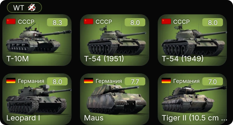 WT — 6 ранг: 1шт 5 ранг: 4шт
