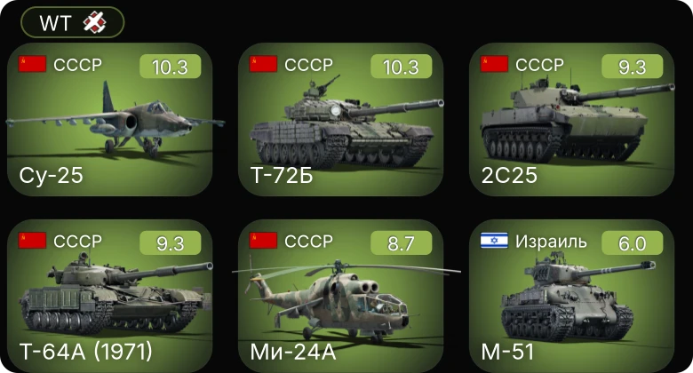 WT — 7 ранг: 1шт 6 ранг: 3шт 5 ранг: 1шт Су-25