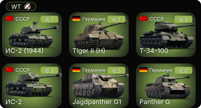WT — Jagdpanther G1 | ИС-2 | ИС-2 (1944) | Т-34-100 | PBJ-1H