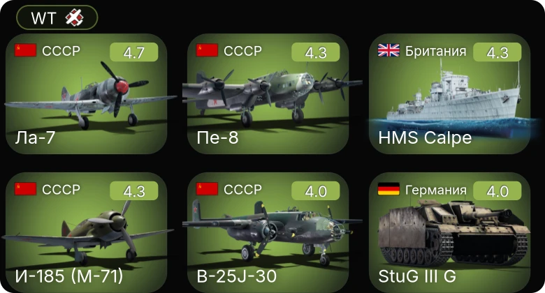 WT — SGB Grey Fox | Ла-7 | И-185 (М-82) | И-185 (М-71) | Пе-2-110