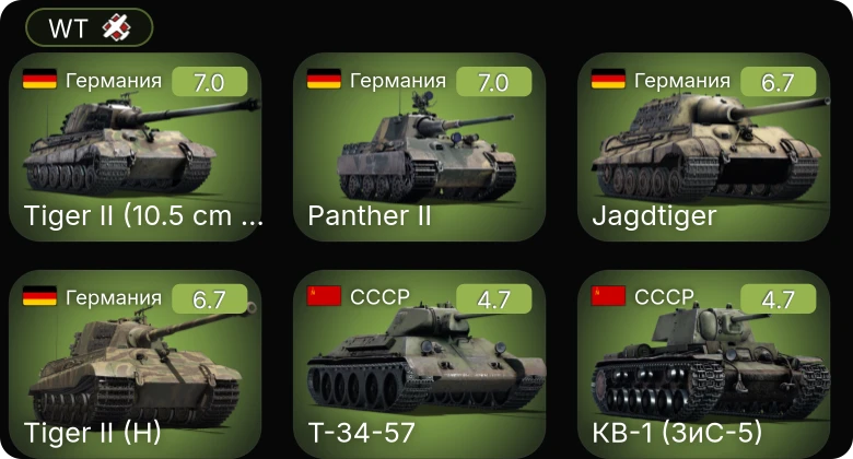 WT — Jagdtiger | Bf 109 G-2/trop | Т-34-57 | КВ-1 (ЗиС-5) | СУ-85