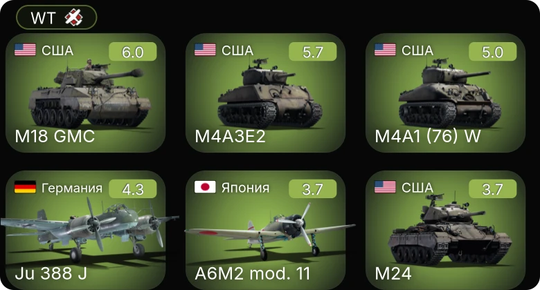 WT — Ju 388 J | M24 | M4A3E2 | M4A1 (76) W | M18 GMC
