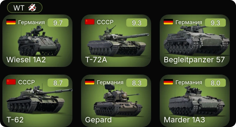 WT — 7 ранг: 2шт 6 ранг: 4шт 5 ранг: 3шт