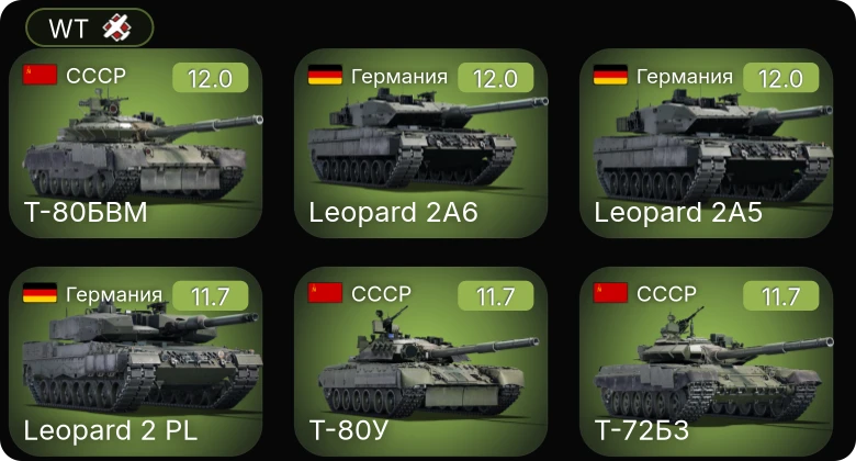 WT — 8 ранг: 4шт 7 ранг: 7шт 6 ранг: 1шт