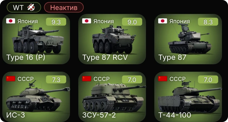 WT — Неактив | 6 ранг: 3шт 5 ранг: 4шт