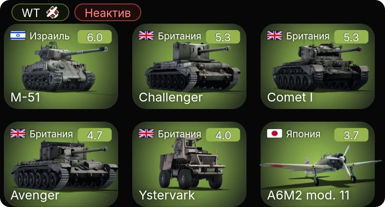 WT — Неактив | M-51 | Sakeen | Challenger | Avenger | Ystervark