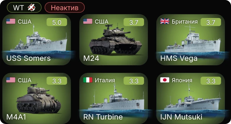 WT — Неактив | M24 | USS Somers | M4A1 | M16 MGMC | Пр.1204