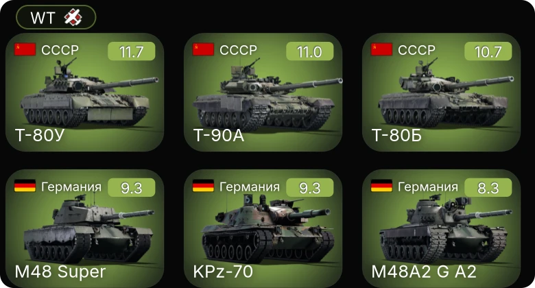 WT — 7 ранг: 3шт 6 ранг: 3шт 5 ранг: 3шт