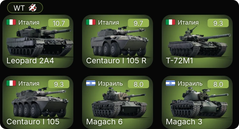 WT — 7 ранг: 1шт 6 ранг: 3шт 5 ранг: 4шт