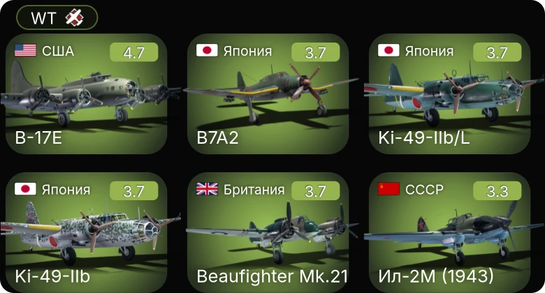 WT — B-17E | Ил-2М (1943) | Ki-49-IIb/L | B7A2 | Ki-49-IIb