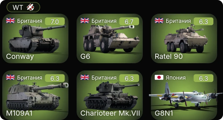 WT — G6 | Conway | Charioteer Mk.VII | Ratel 90 | Skink