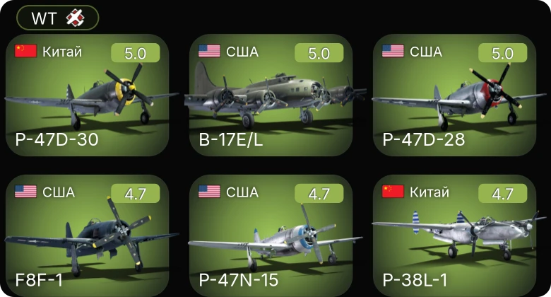 WT — P-51D-5 | P-47N-15 | F8F-1 | P-47D-28 | B-17E/L