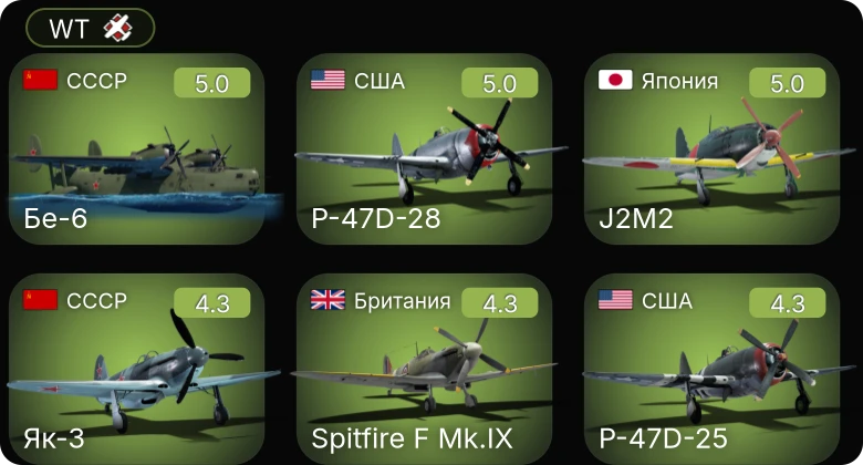 WT — Бе-6 | P-47D-25 | P-51 | P-47D-28 | И-185 (М-82)