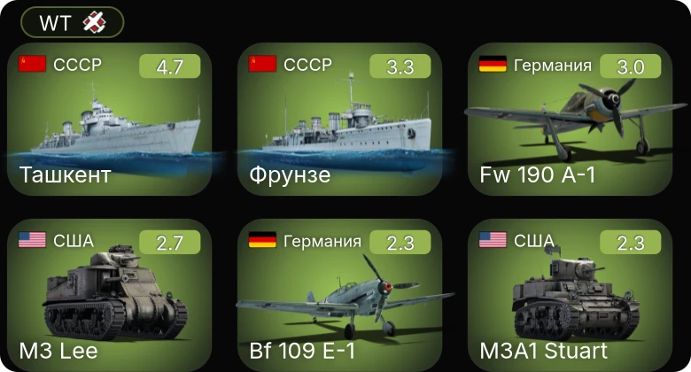 WT — Ташкент | M3 Lee | Fw 190 A-1 | Bf 109 E-1 | M2A4