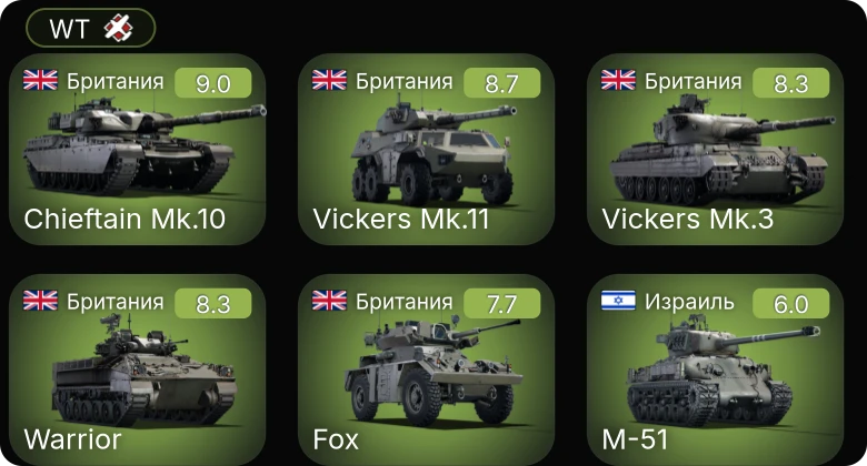 WT — 6 ранг: 4шт 5 ранг: 1шт