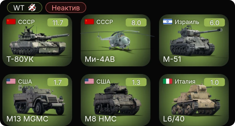 WT — Неактив | 7 ранг: 1шт 5 ранг: 1шт