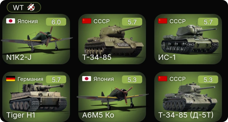 WT — N1K2-J | A6M5 Ко | M24 | M6A1 | ИС-1