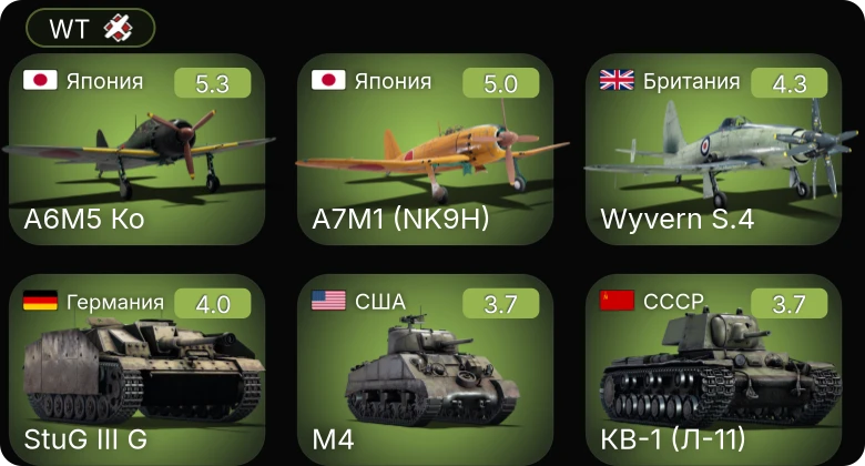 WT — Wyvern S.4 | A6M5 Ко | A7M1 (NK9H) | ▀KW II 754 (r) | M10 GMC