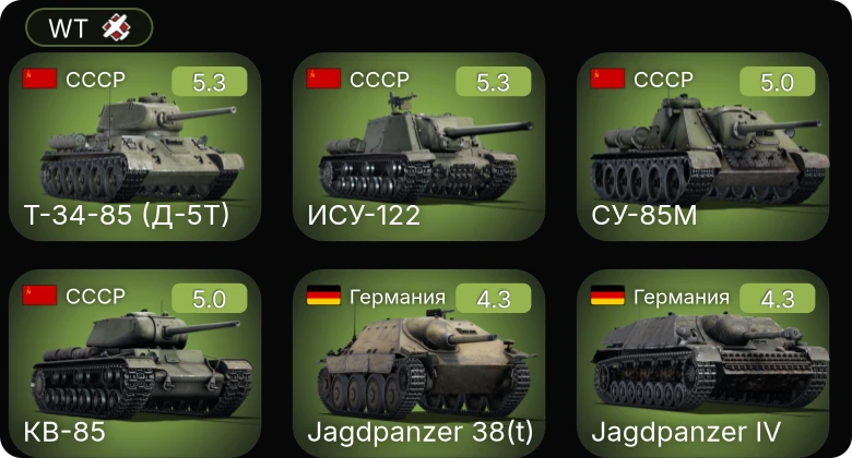 WT — Jagdpanzer 38(t) | 8,8 cm Flak 37 Sfl. | КВ-85 | СУ-85М | ИСУ-122