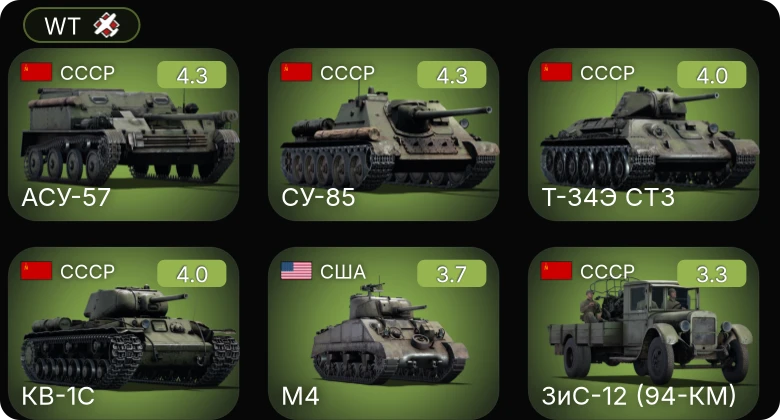 WT — СУ-85 | АСУ-57 | Chi-Nu | M5A1 | M4