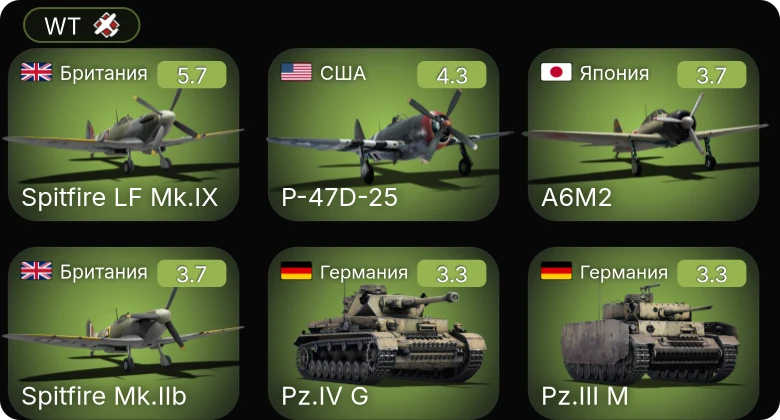 WT — Spitfire LF Mk.IX | P-47D-25 | A-36 | P-39Q-5 | F4U-1A