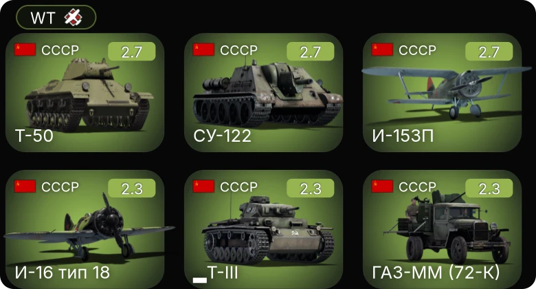WT — СУ-122 | ГАЗ-ММ (72-К) | Т-50 | И-153П | P-26A-33