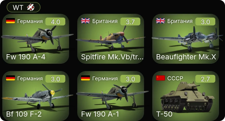 WT — Fw 190 A-4 | F2A-3 | P-36G | Fw 200 C-1 | Ju 87 D-3