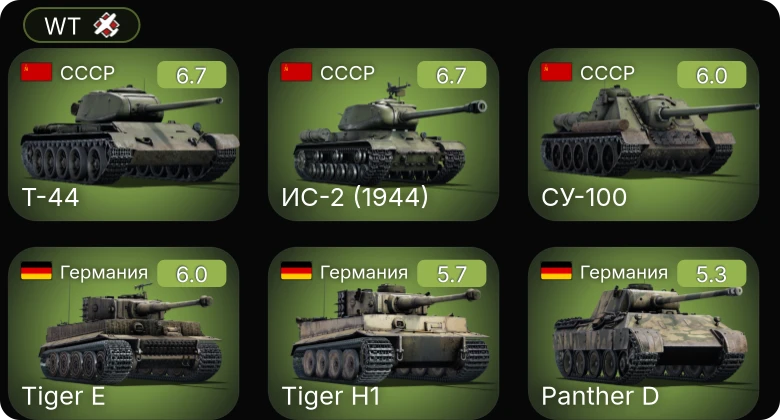 WT — Т-44 | ИС-2 (1944) | СУ-100 | M24 | M6A1