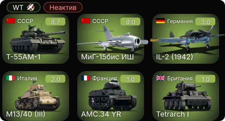 WT — Неактив | 6 ранг: 1шт 5 ранг: 1шт