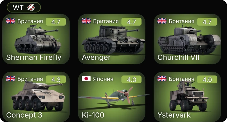 WT — Avenger | Churchill VII | Sherman Firefly | Concept 3 | Ystervark