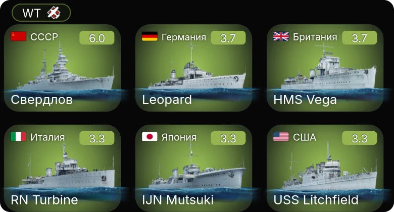 WT — Свердлов | USS Litchfield | Leopard | HMS Vega | IJN Mutsuki