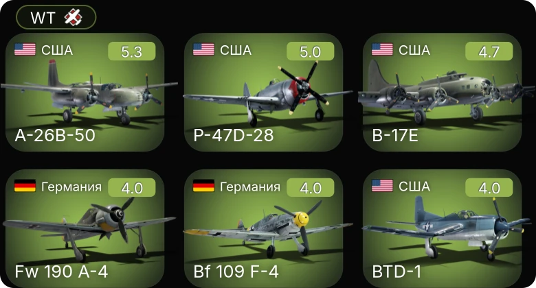 WT — A-26B-50 | B-17E | BTD-1 | P-47D-28 | Fw 190 A-4