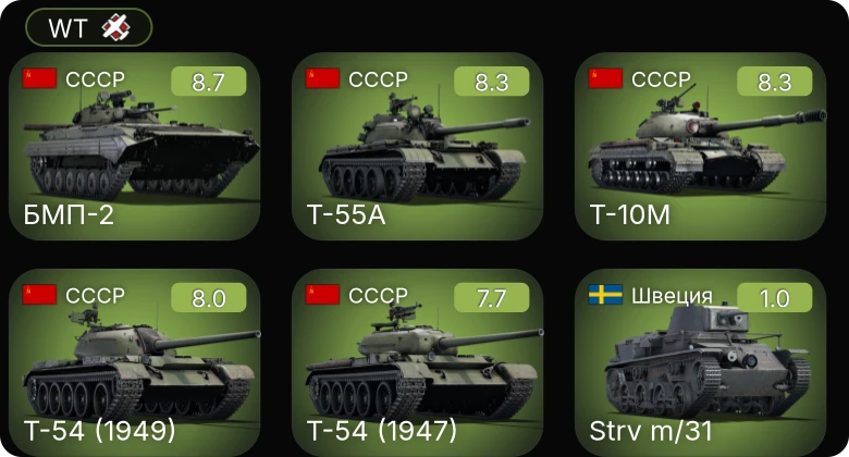 WT — 6 ранг: 3шт 5 ранг: 2шт